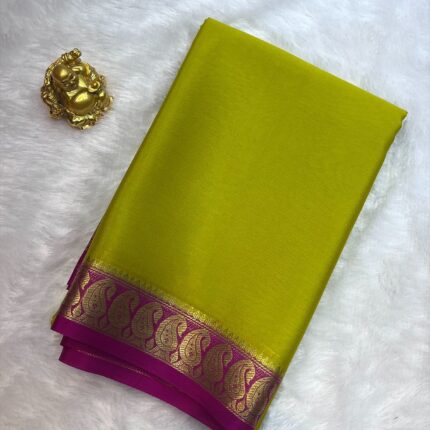 80 GSM Mysore crape silk saree with Temple Border design