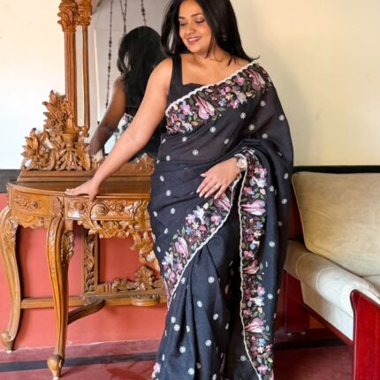 Parrot motif georgette soft tissue saree