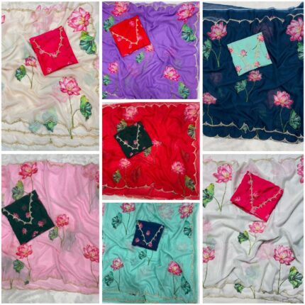 Lotus Satin Organza Saree
