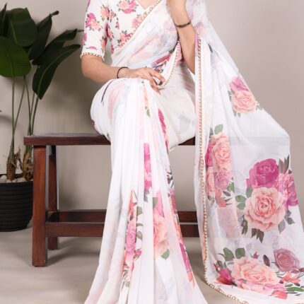 Floral Print Georgette Saree
