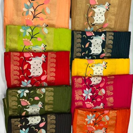 Pichwai Viscose Soft Silk Saree