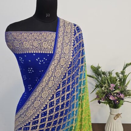 Neeli Bandhej Pure Georgette Saree
