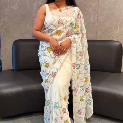 Swethavarna Georgette Satin Saree